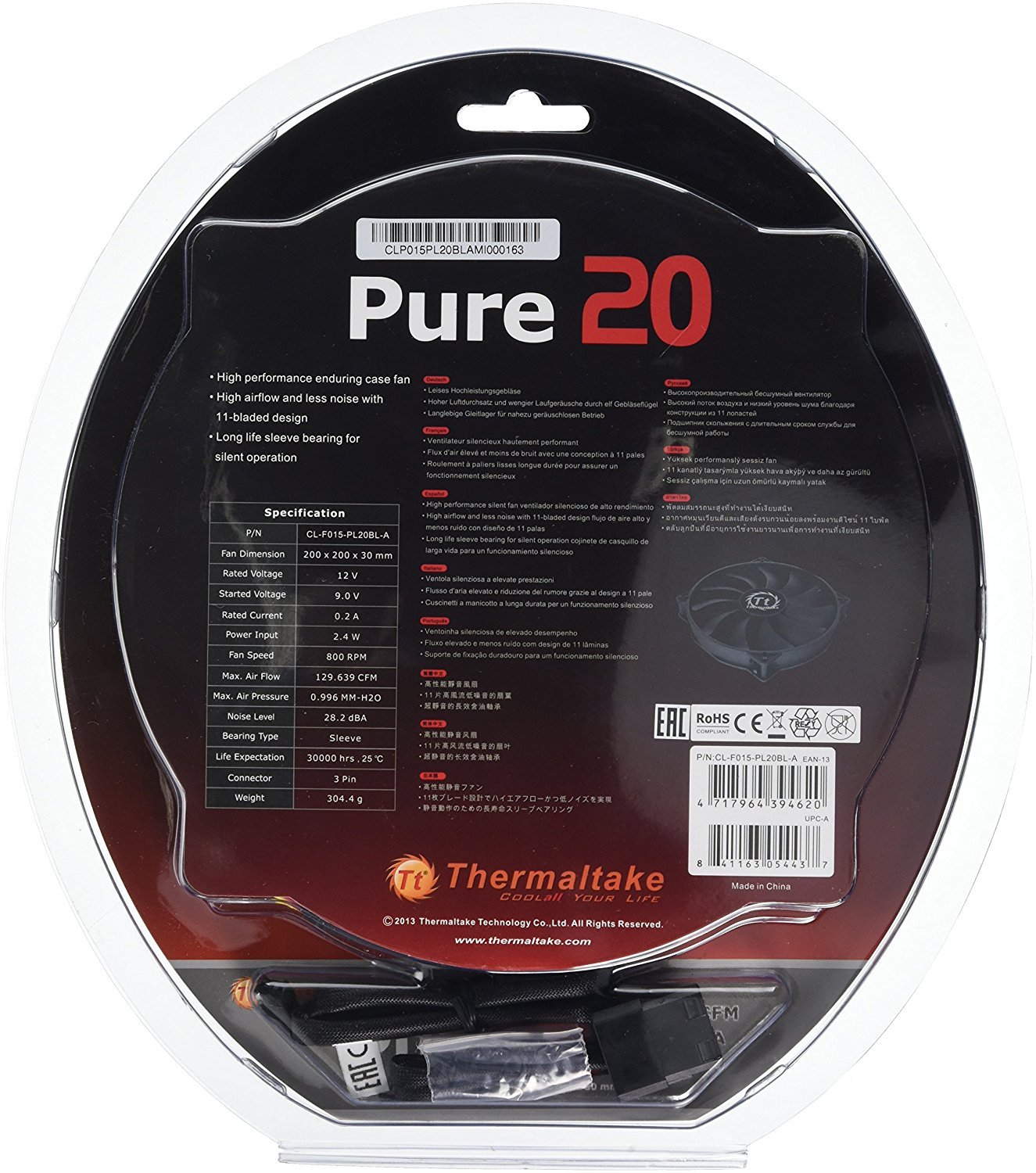 Thermaltake 200mm Pure 20 Series Black 200x30mm Thick Quiet High Airflow Case Fan with Anti-Vibration Mounting System Cooling CL-F015-PL20BL-A - Image 6