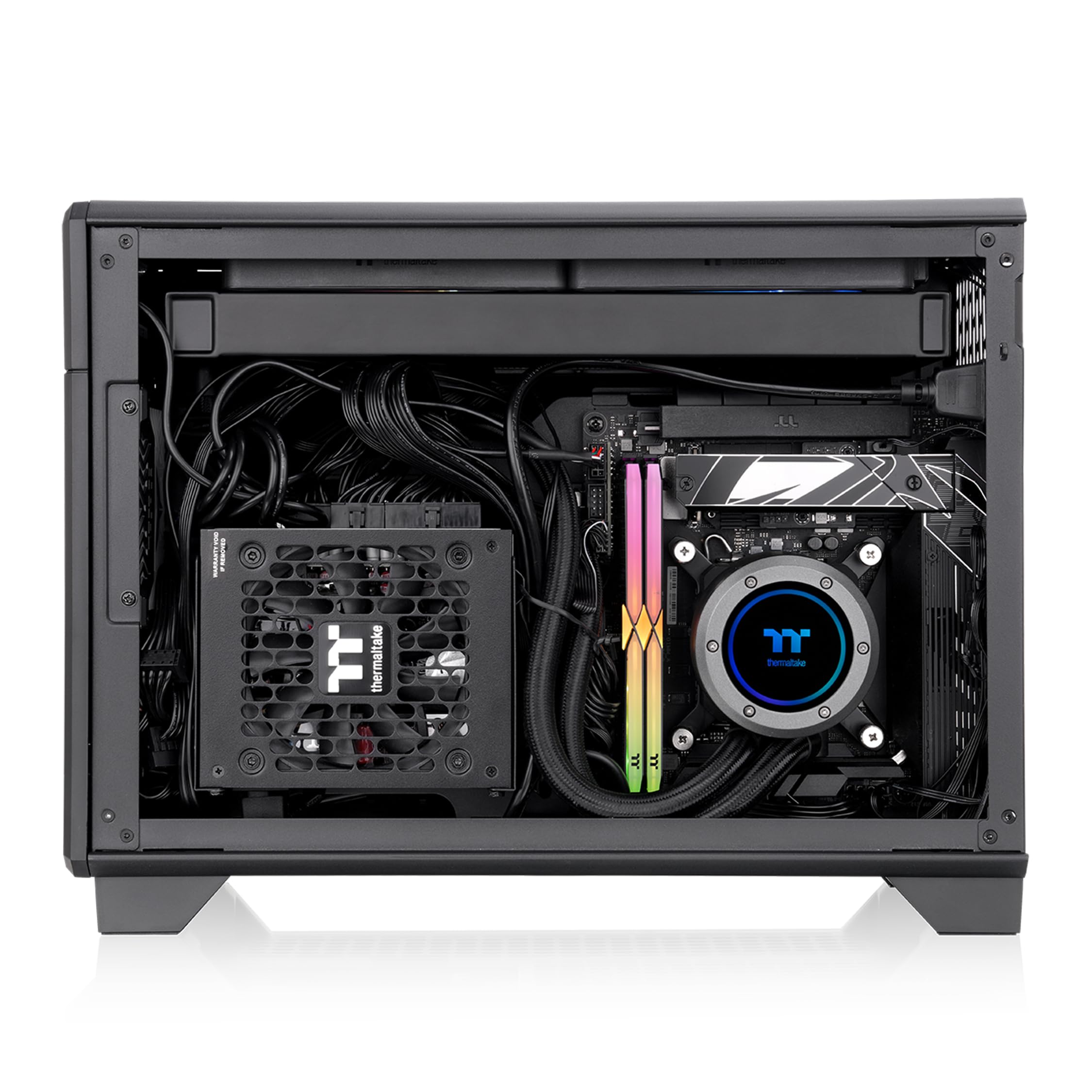 Thermaltake TR100 SFF Chassis; mITX Support; 18.9 Liters; PCIe 4.0 Riser Cable Included; 360mm GPU Clearance; 280mm Radiator Support; Removable PCIe Bracket; Black; CA-11A-00S1NN-00 - Image 3